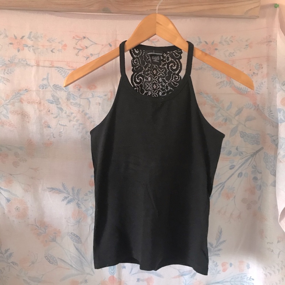 Moda International Black Halter Top with Lace